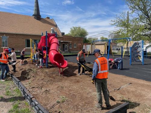 Replacement of fabric and chips at Salvation Army playground